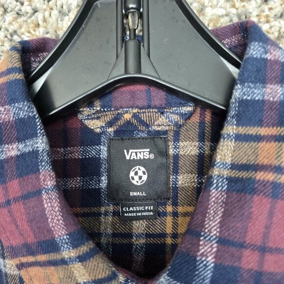 Vans Mens Shirt Small Button Up Red Plaid Flannel‎ Pocket Warm Work Thick Casual - Picture 6 of 7